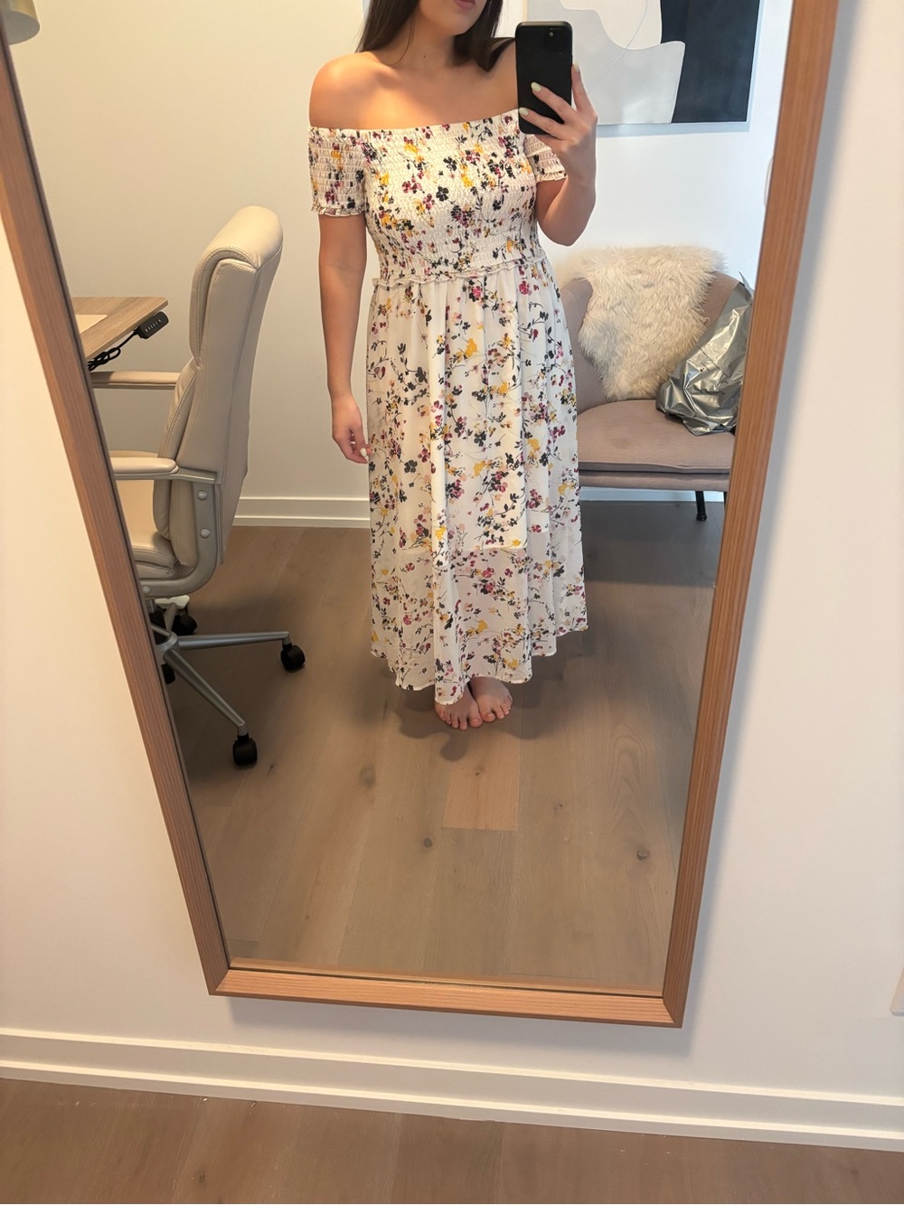 Sam Edelman White Floral Off-Shoulder Midi Dress